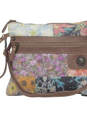 Patchwork Purse - Canvas Purse for Women with Real Leather Strap, Fabric Patchwo